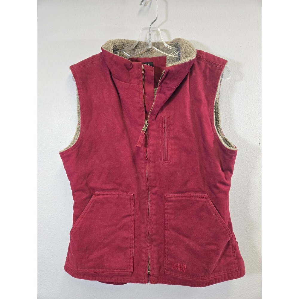 Lakin McKey Canvas Sherpa Lined Workwear Barn Vest Burgundy Medium